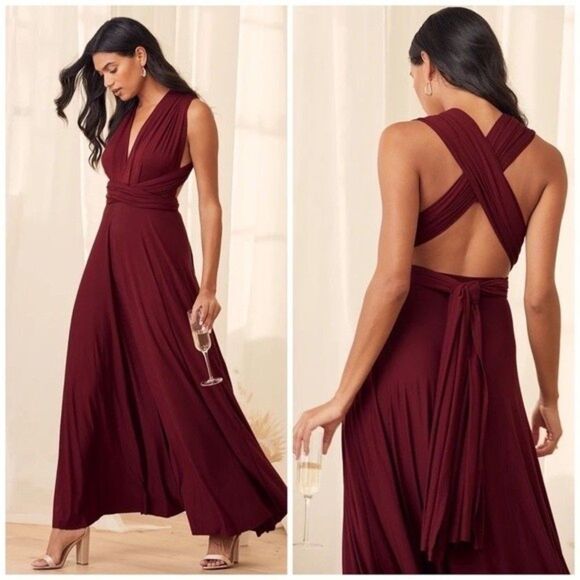 Lulus Tricks of the Trade Burgundy Convertible Maxi Dress Size Small - Picture 4 of 13